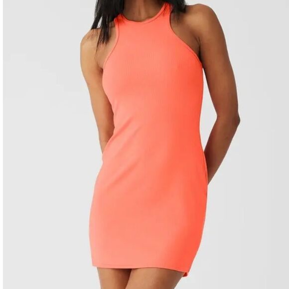 Alo Airlift Ribbed‎ Magnetic High Neck Tank Dress Candy Orange Size XS - Picture 1 of 13